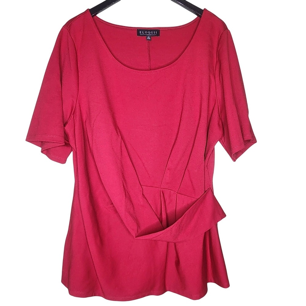 Eloquii Knit Top 22 Maroon Burgundy Short Sleeve Stretch Round Neck Pullover